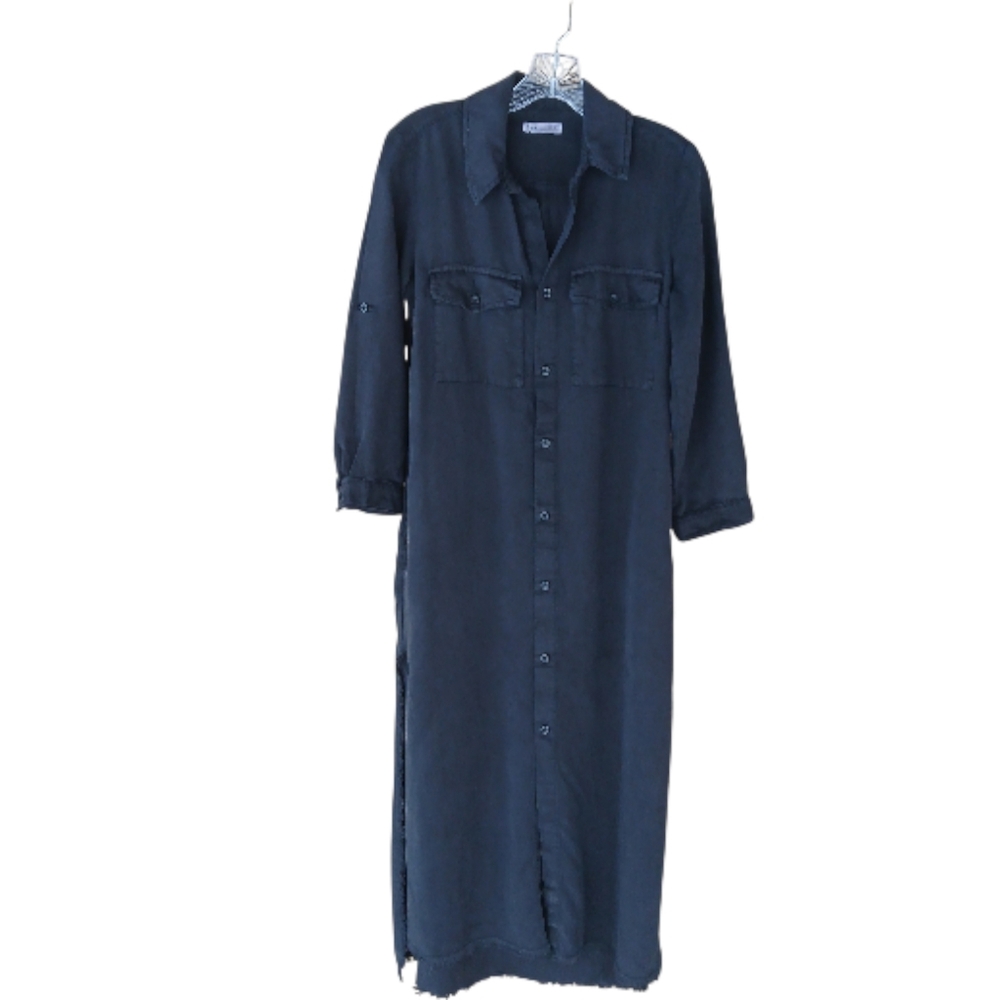 Dex Black Tencel Oversized Button Up Maxi Shirt Dress XS